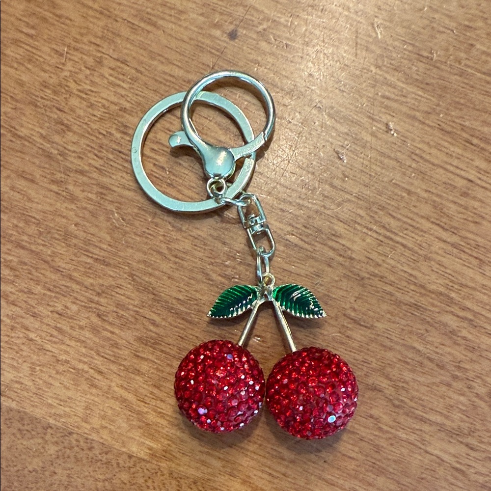 Cherry rhinestone key ring/bag charm - Picture 2 of 2